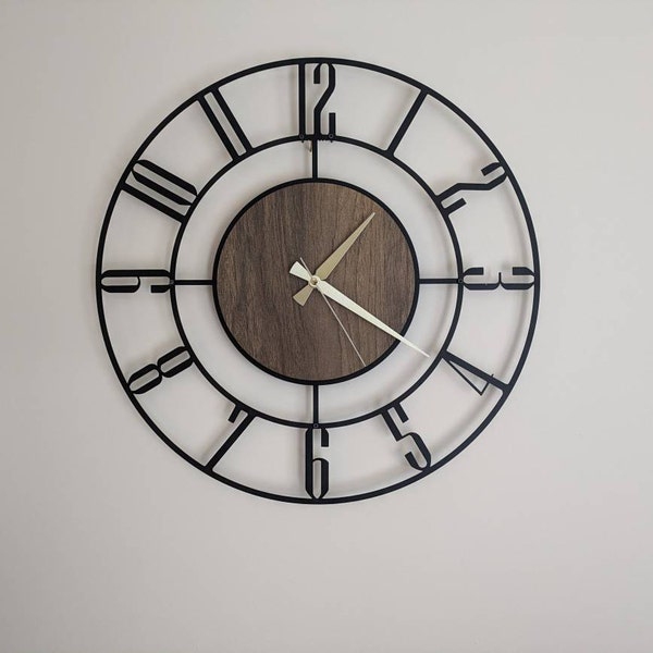 Black Large Wall Clock, Modern Wooden Wall Clock, Mid Century Silent ...