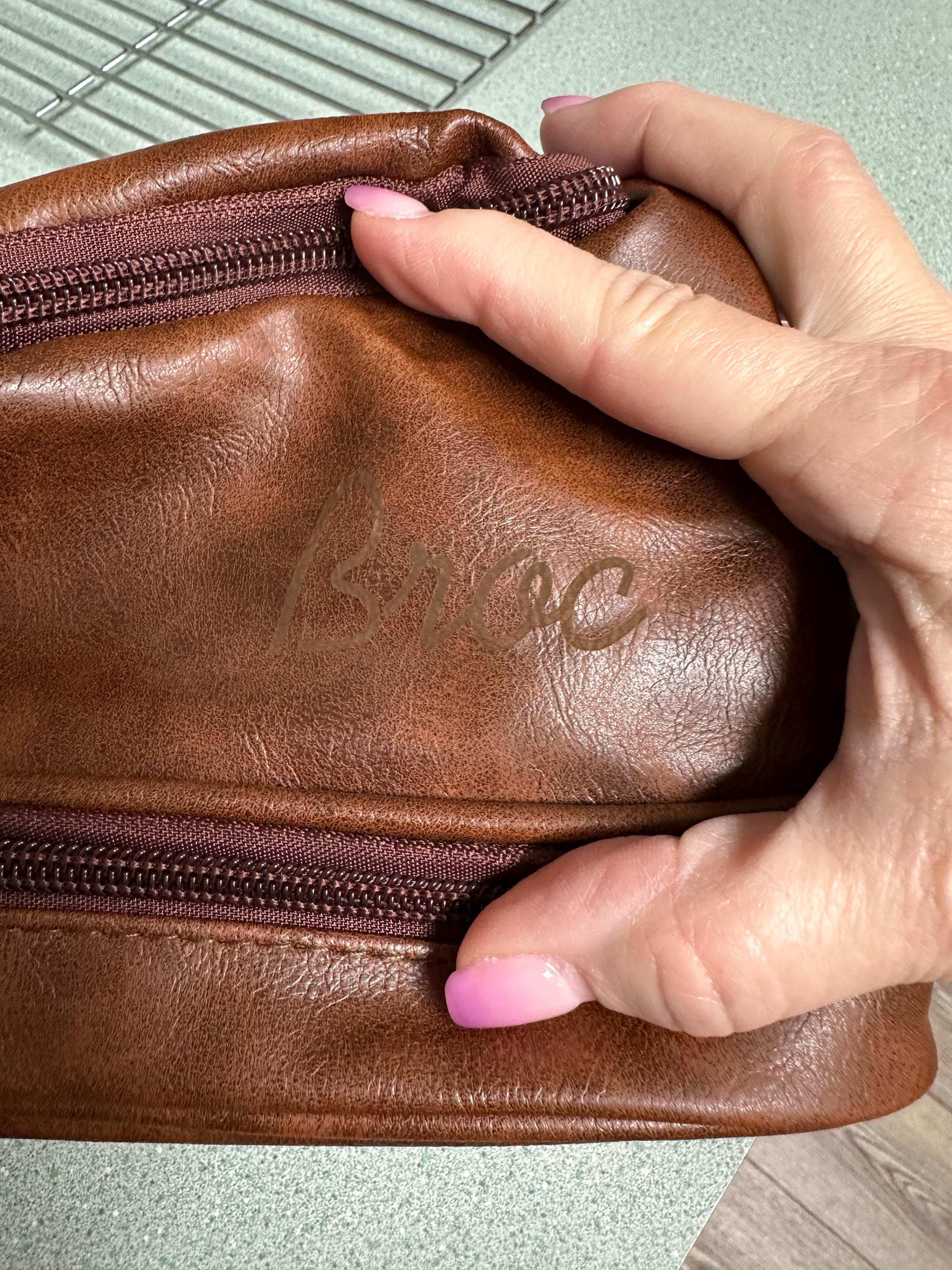 Personalized Travel Bag For Men, Faux Leather Hanging Toiletry Bag, Dopp Kits Personalized, Custom Gift For Men, Groomsmen Dopp Kit For Him