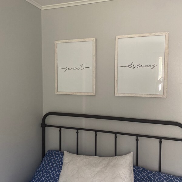 Sweet Dreams Sign, Womens Bedroom Art, Set of 2 Prints, Above Bed Art