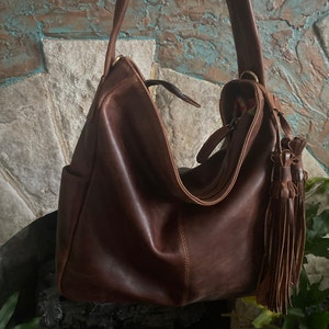 Leather Hobo Bag Handbag With Tassles Leather Tote Brown - Etsy