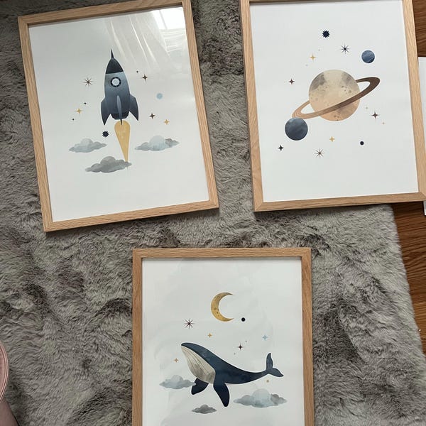 Space Nursery Wall Art Set, Set of 3 Nursery Prints, Whale in Sky Print ...