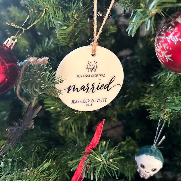 Personalized Christmas Ornament Name and Date or Year Ceramic Custom