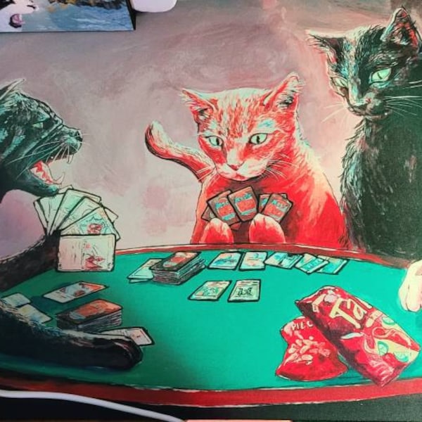 Cats Playing Magic the Gathering TCG Playmat - Stitched Edge 3mm ...