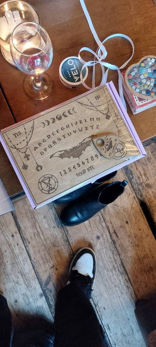 Ouija Board with Planchette-Talking Board-Board Games-Witchcraft Decor-Wiccan Gifts-Occult Game Board-Wooden Spirit Board-Engraved Board