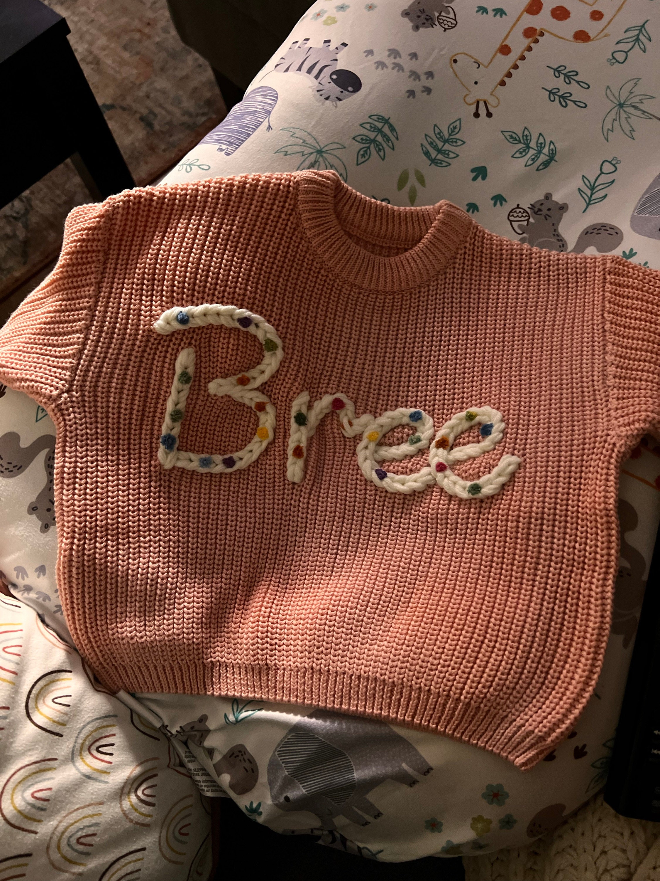 Custom Name Baby Sweater,Personalized Hand Embroidered Baby Sweater,Cute Baby Girls Sweater With Name,Baby Shower Gift,Christmas Gift Baby