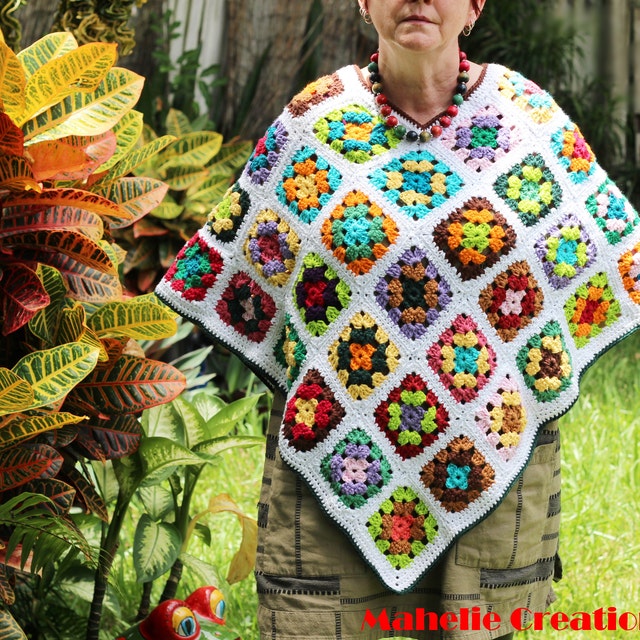 【D&G】Granny square/WOOL crochet Poncho PATTERN, Crochet Granny Square Poncho, Made to Measure, Size