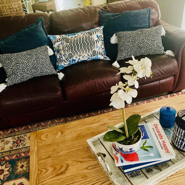 Bleecker Spark Orange Pillow Cover W/ivory Linen Reverse Schumacher