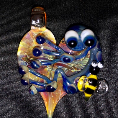 Boomwire Handmade Lampwork Glass Ice Heart Pendant - Boro Borosilicate Jewelry
