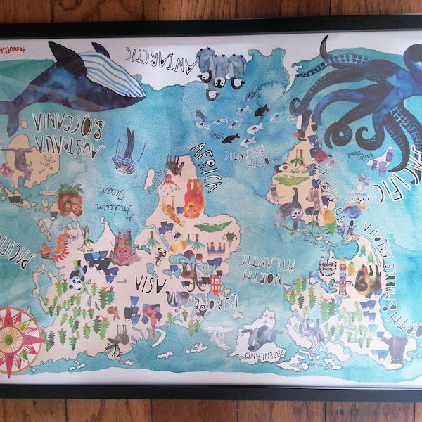World Map for Children / Kids; Poster Print Decoration for Nursery Wall ...