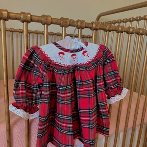 Santa Smocked Christmas Dress in Plaid - Long Sleeve Christmas Outfit,  Heirloom, Girl Bishop Dress, Vintage Style, Matching Outfits. 674 *G - Etsy