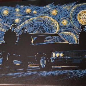 Supernatural Dean Sam Castiel Vincent Van Gogh Starry Night Framed Canvas, Unframed Poster, Supernatural Canvas, Starry Night Wall Decor