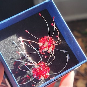 Handmade Japanese Kanzashi Earrings,glass Resin,spider Lily Handmade Japanese Kanzashi Earrings,glass Resin,spider Lily
