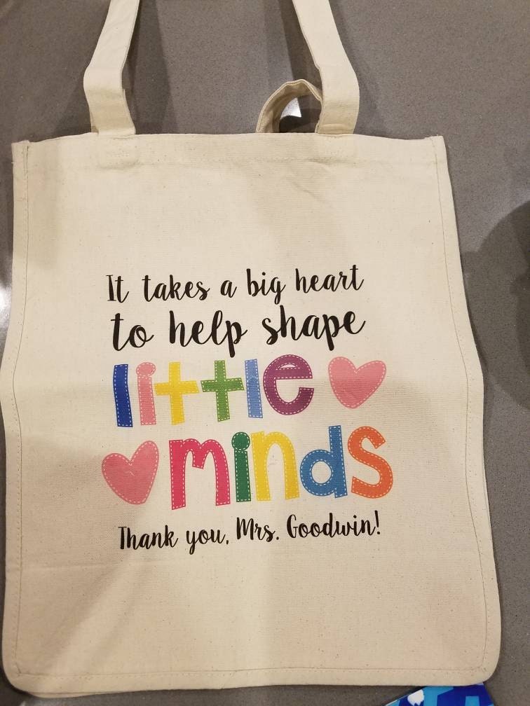 teacher tote bag - adorable teacher tote for kindergarten, first grade - teacher gift big heart to help shape little minds 22MSCL-022-BBag