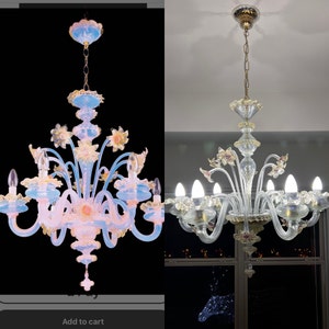 Boston Murano Chandelier 6 Lights Gold Pink and Opaline - Etsy