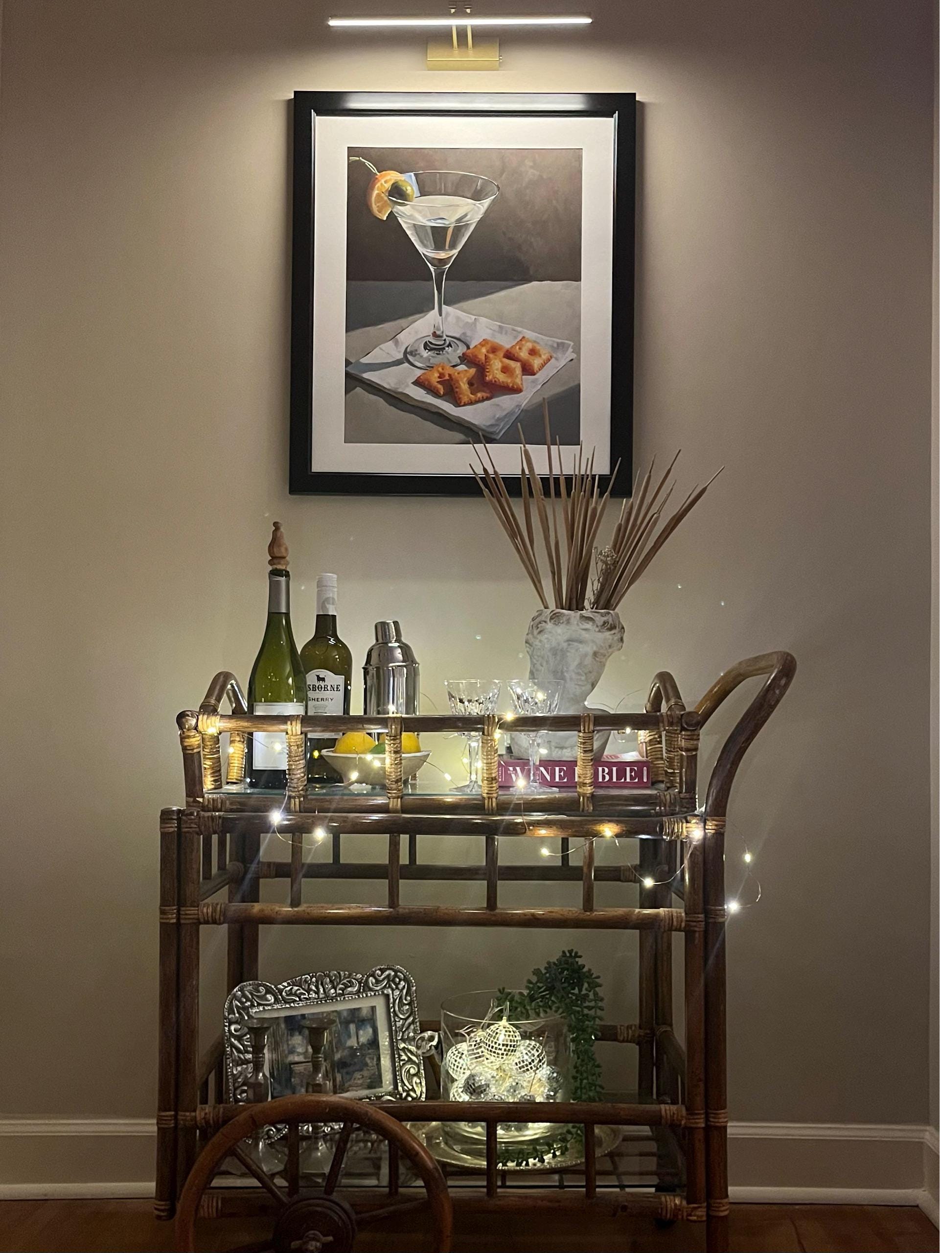 Martini and Cheese Crackers Print | Cute Quirky Whimsical | Cocktail Art Bar Cart Decor | Elegant Oil Painting Gift | Trendy Kitchen Wall