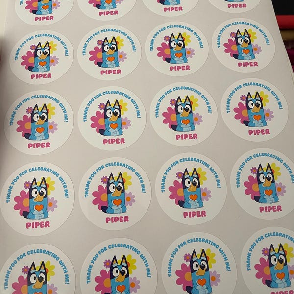 Thank You Birthday Party Favor Stickers Bluey Theme - Etsy