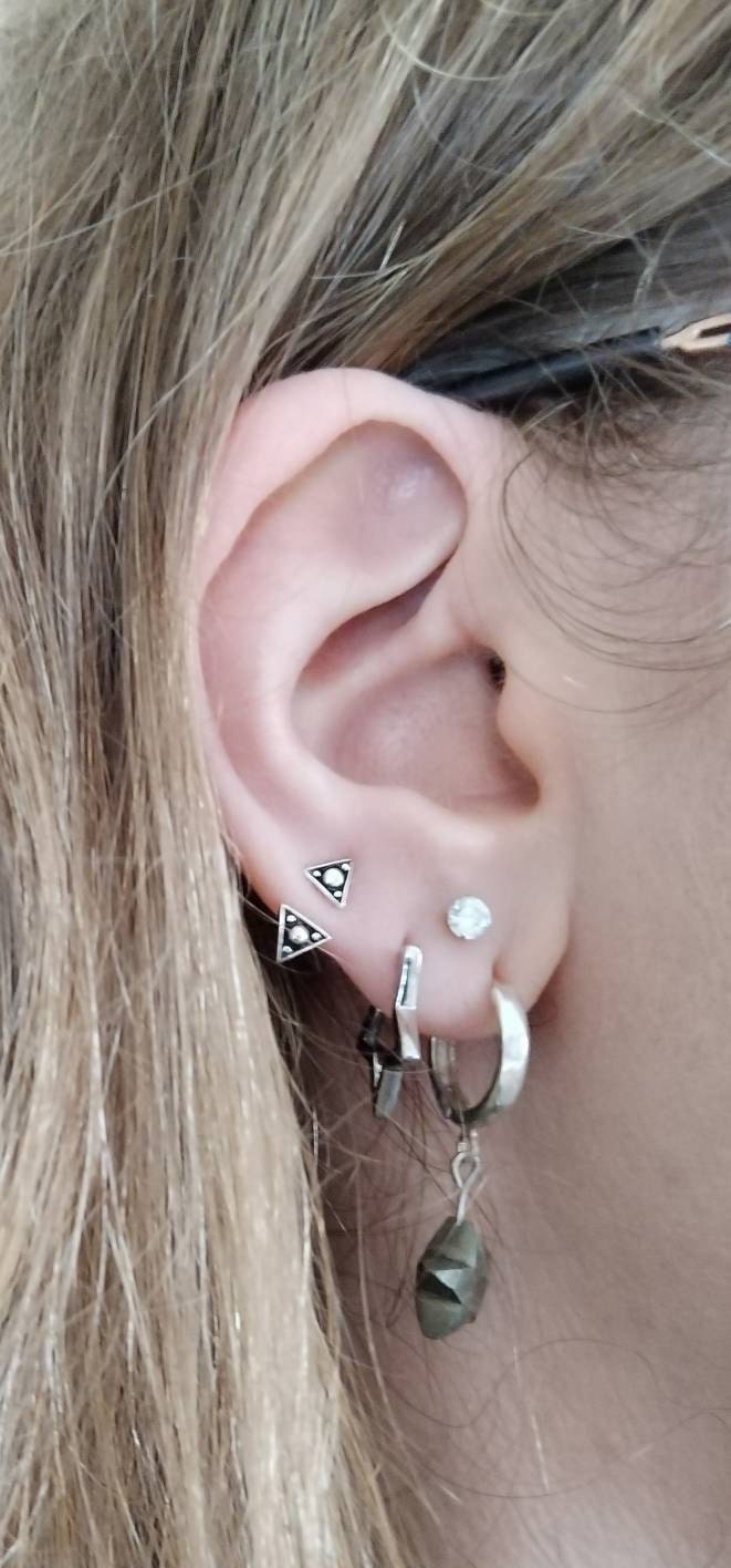 Sterling Silver Triangle Ear Jacket Earrings Ear Cuff Earrings Modern Jewelry  Gift for Her - JKT007SSO