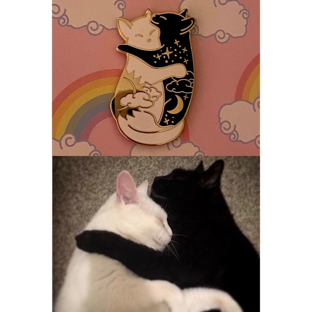 Cute Day and Night Hugging Cat Enamel Pin Celestial Cat Cute Pin Black Cat  Pin Yin Yang Cat Pin White Cat Pin Galaxy Cat Night Cat Valentine 