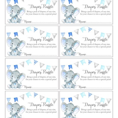Diaper Raffle, Elephant Diaper Raffle, Elephant Baby Shower Game, Blue ...