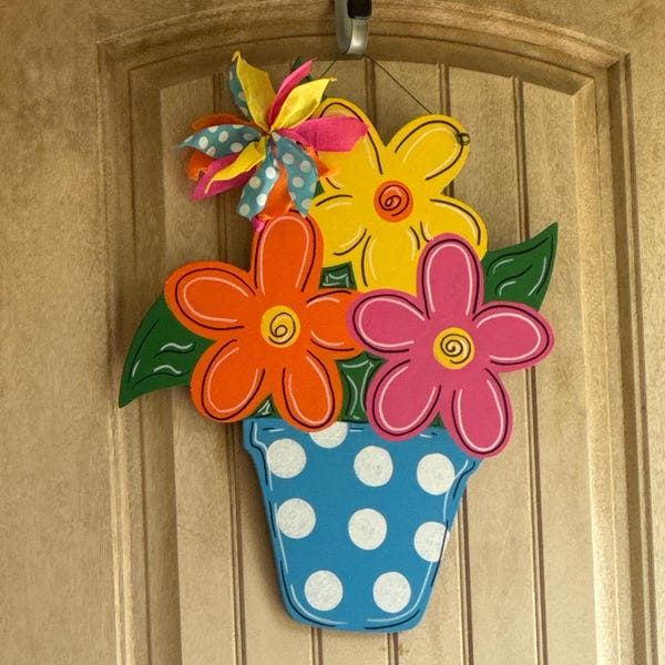 Pot of Flowers Door Hanger. Spring Door Hanger. Summer Door Hangers ...