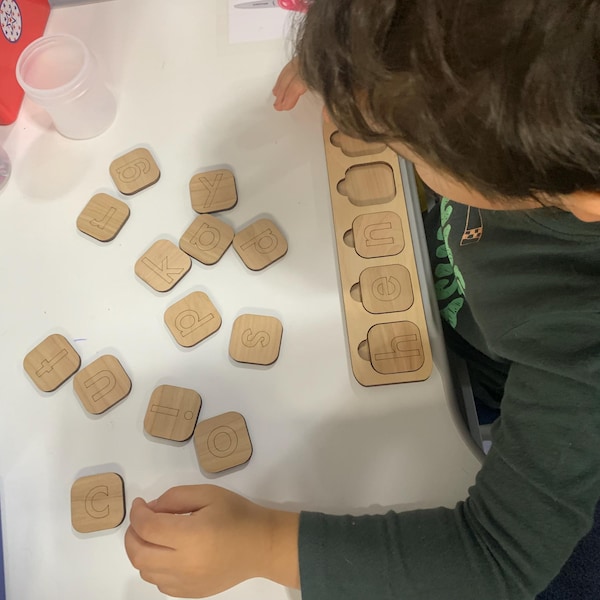 Wood Montessori Alphabet Set, Handmade Wood Letters, Wood Movable ...