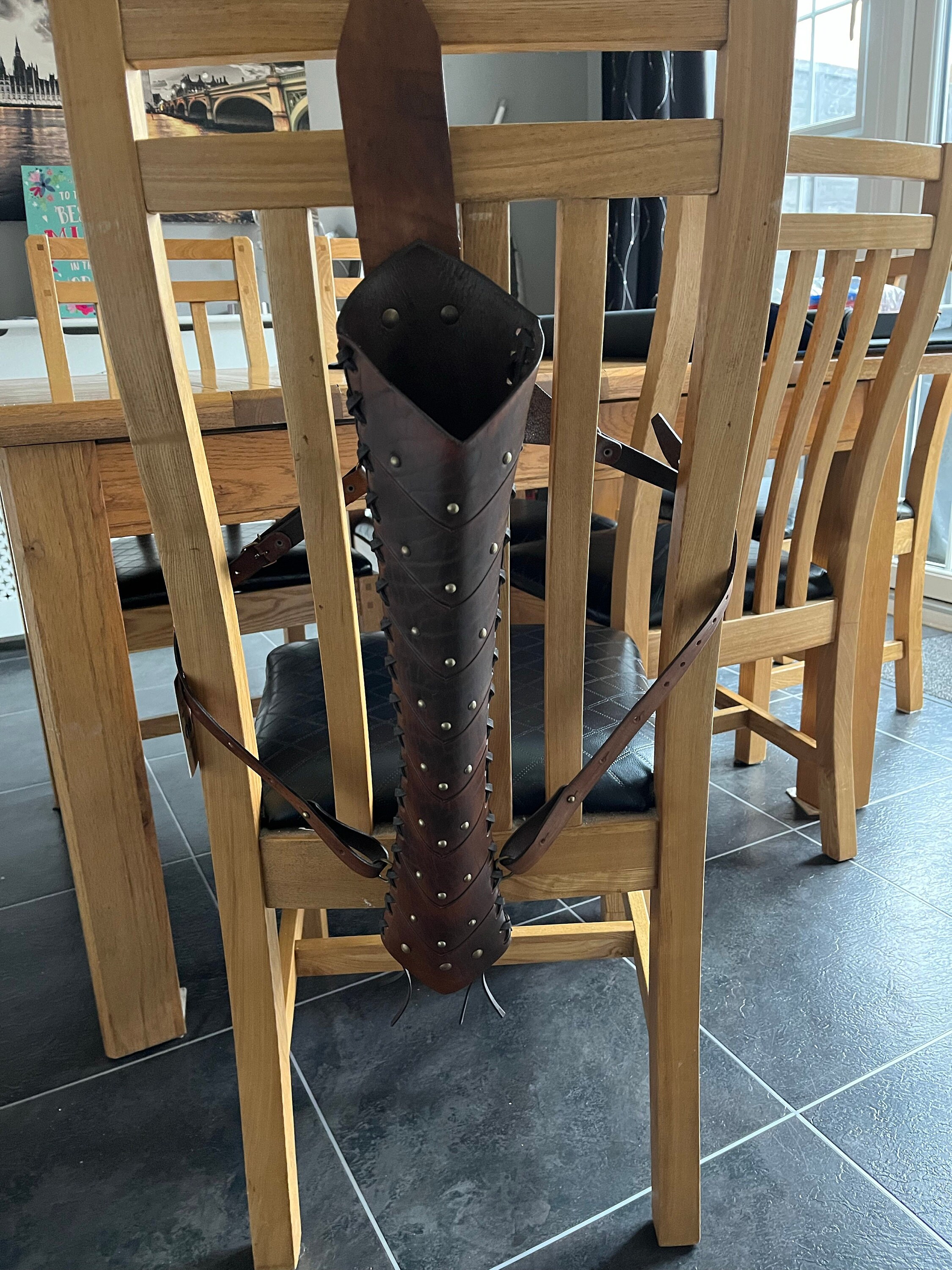 ARCHERY - Leather BACK Arrow QUIVER / Quiver for Arrows - 3 point straps &quot;Medieval Orc Fantasy-Antique brown&quot;