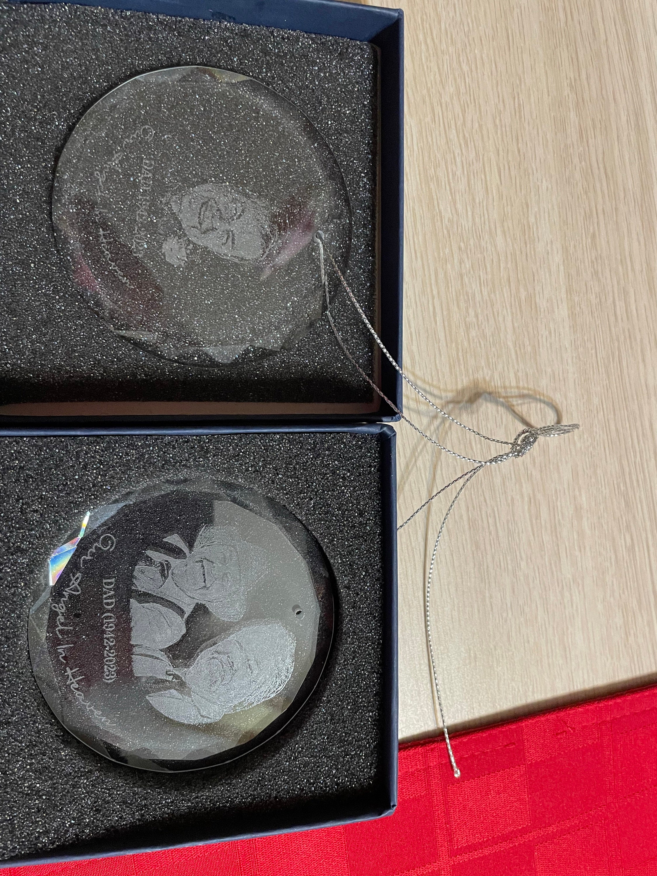 Personalized Memorial Crystal Ornament, Engraved Photo Christmas Ornament, Loss of Father Gift, Sympathy Gift, Remembrance Gift