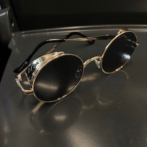 Gold Frame Black Engraving Steampunk Sunglasses Goggles Retro Men ...