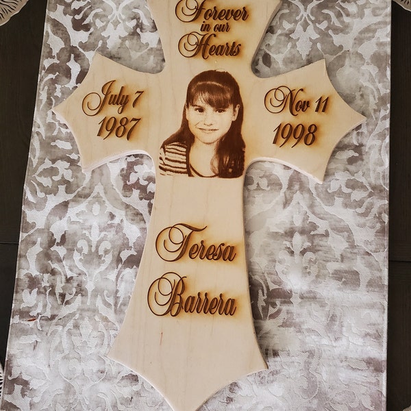 Personalized Photo Memorial Cross: Engraved Baltic Birch Wood Decor - Etsy