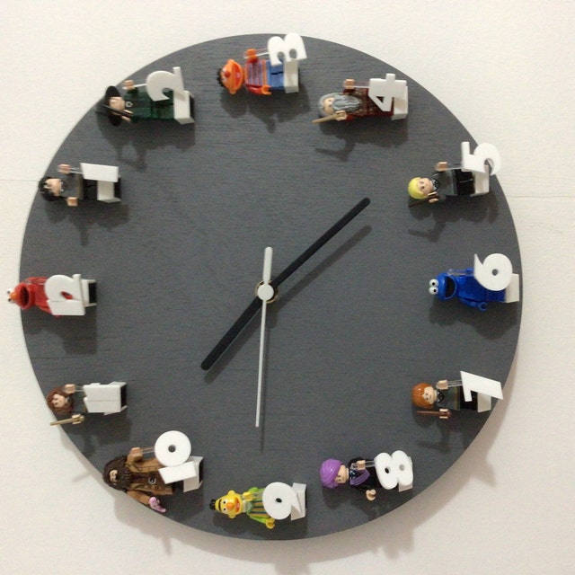 Yanscian Wall Clock With Minifigures Silent Non-Ticking Display Case Frame Building Block DIY Wall Decor For Kids Room Bedrooms (24