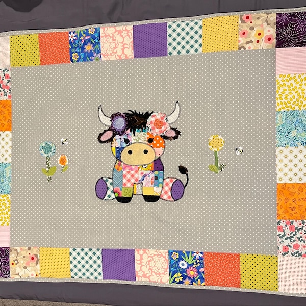 Patchwork Cow Pattern Patchwork Highland Cow Quilt Pattern: Applique Baby Blanket (PDF ...
