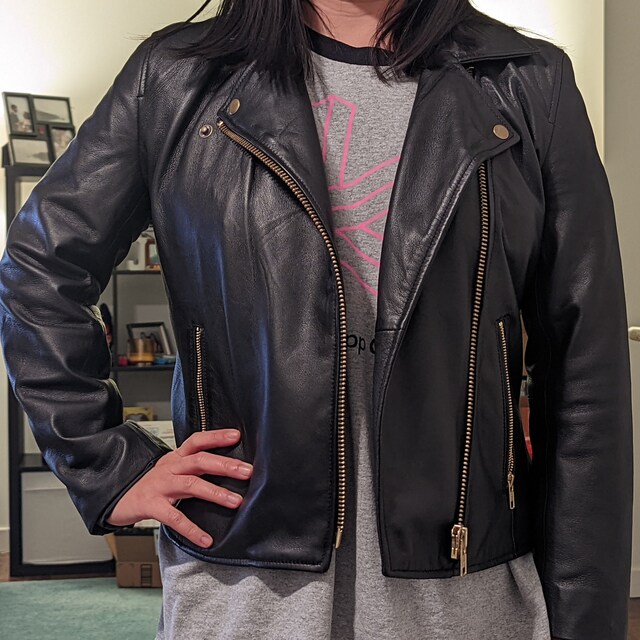 Woman Black Leather Jacket Made With 100% Real Lambskin