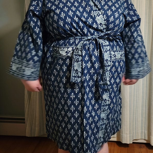 Indigo Cotton Kimono Robes for Women Indian Dressing Gown Unisex ...