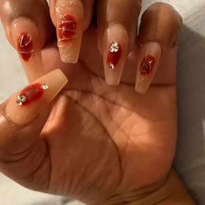 Cherry Red Gold Chrome Aura Nails Y2k Chrome Ombre Press on - Etsy