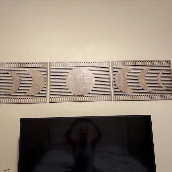 Boho Lunar Wood Wall Art in Horizontal Design, Moon Phases Wooden Wall ...
