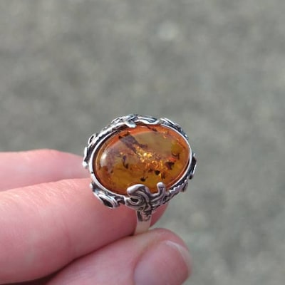 Vintage Natural Baltic Amber Ring, Gift for Her, Sterling Silver Ring ...