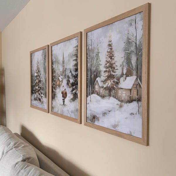 Vintage Christmas Prints Set of 3 Christmas Printables Winter Landscape ...