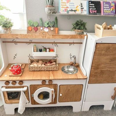 Handcrafed Wooden Play Kitchen White and Natural Customizable Play Area ...