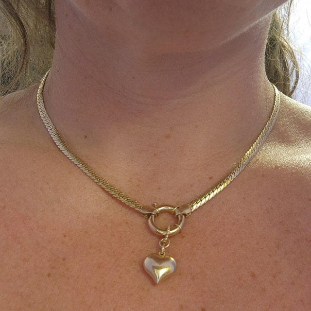 14K Gold Senorita Clasp / Sailor Lock Herringbone Chain Necklace