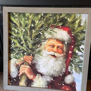Classic Santa Carrying a Tree Painting [framed Print] | Retro
