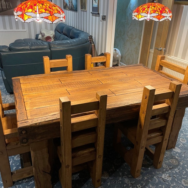 Chunky Rustic Dining Table Set Made From Old French Oak! - Etsy UK