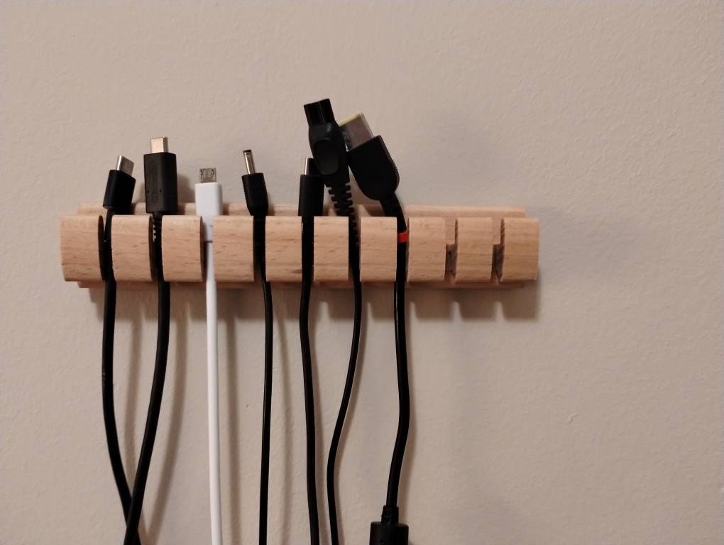 Premium Wooden Cable and Cord Organizer For Desk, Desk Cable Management, Multiple Slots Cable Holder