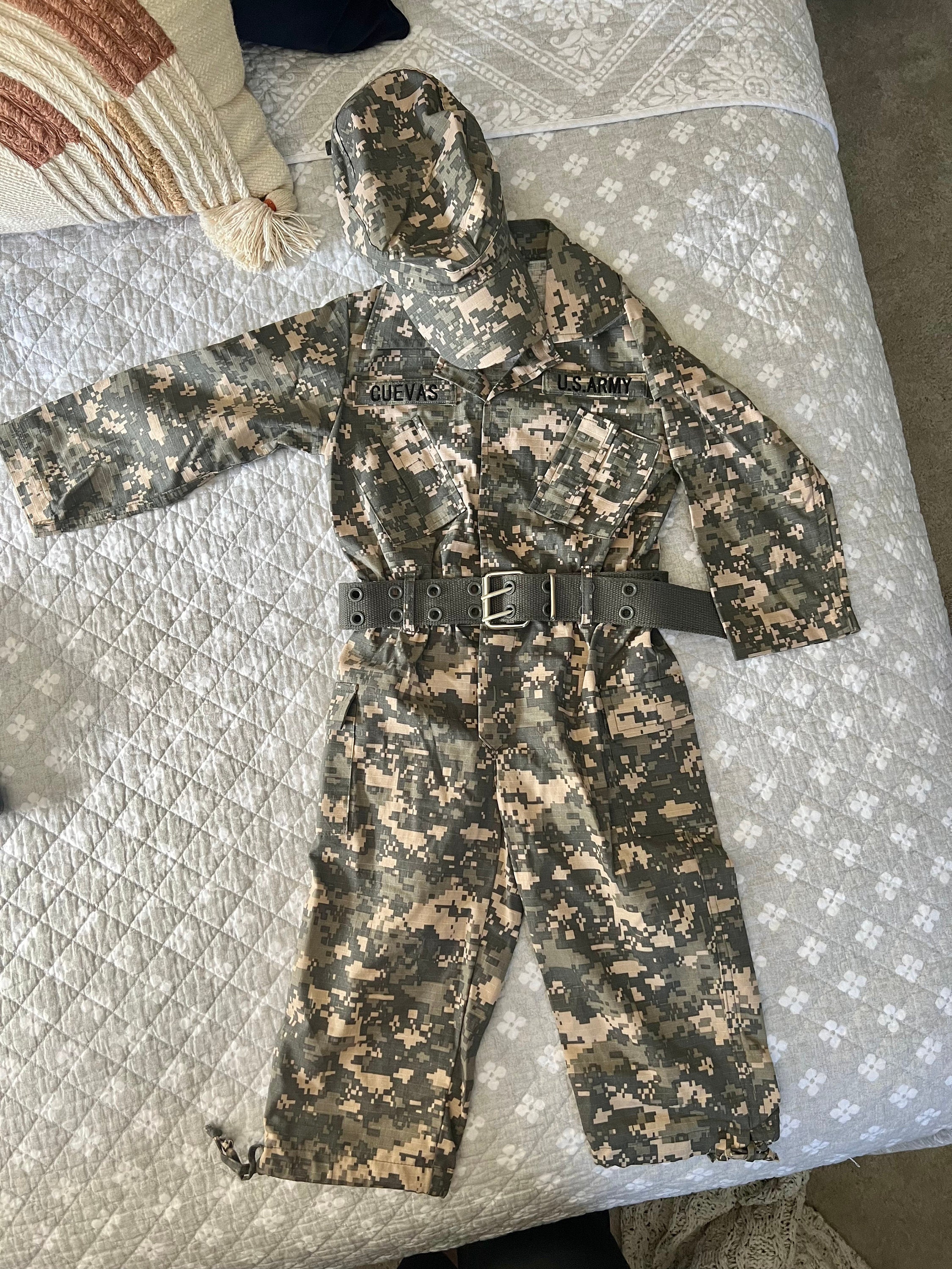 Kid&#39;s Army Costume | Authentically PERSONALIZED | FREE Camo Hat | Kid&#39;s Camo Costume | Kid&#39;s Birthday gift | Kid&#39;s Christmas Present