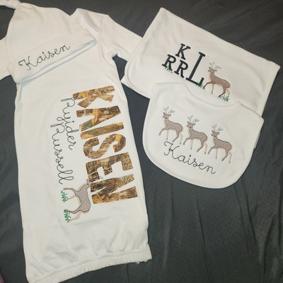 Hunting Themed Baby Gown, Personalized Baby Gown, Monogrammed Baby Gown ...