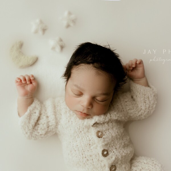 Footed Knitted Pajama Set, Sleeper Photo Outfit Footed Overall Romper...