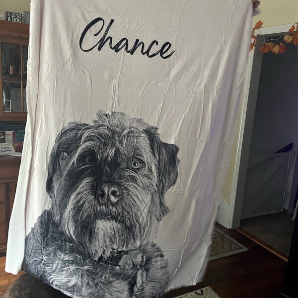 Personalized Pet Pen Art Portrait Fleece Throw Blanket - Upload Photo - Gift Idea For Dog/Cat Lover