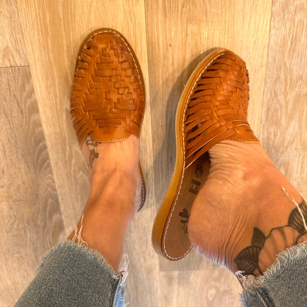 tan and white huaraches