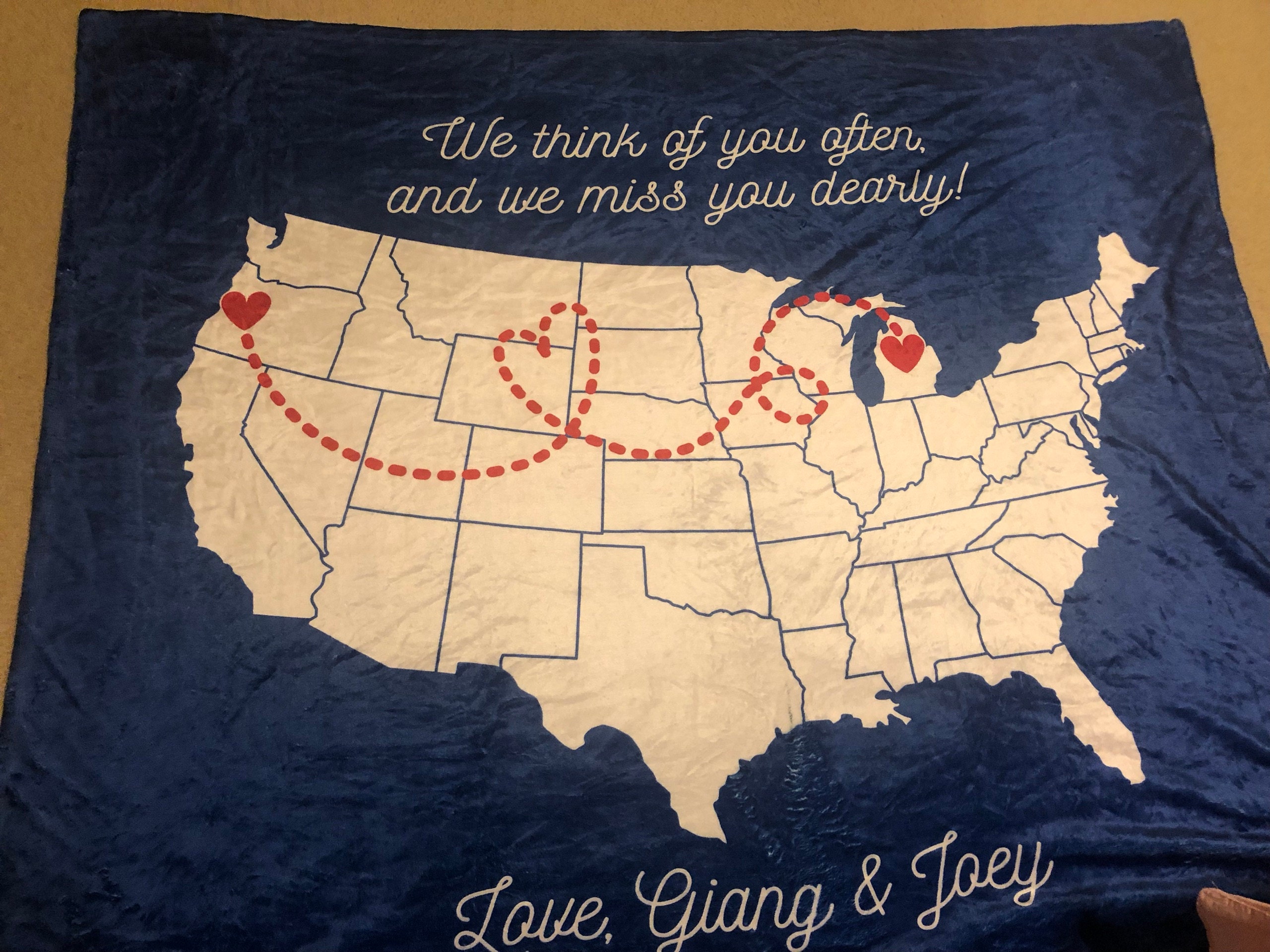Long Distance Family Gift, Personalized Blanket for Mom, Custom State to State, Multiple States Custom Blanket Family Gift, Christmas Gift