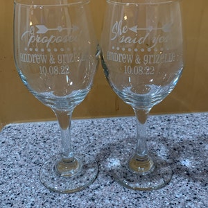 Personalized Engaged Couple Wine Glasses Proposal Wine Glasses Custom ...