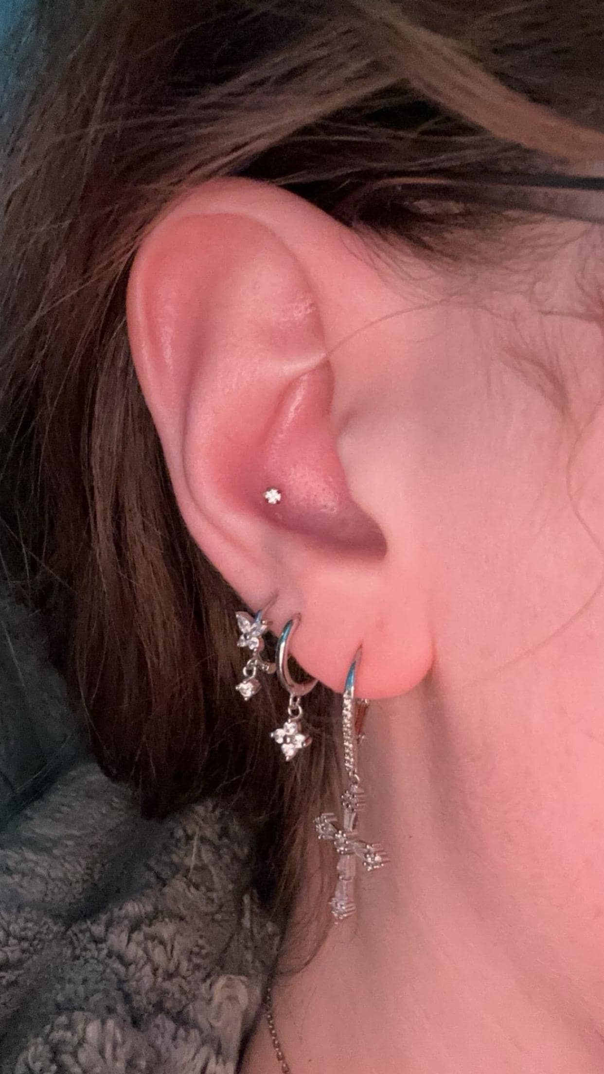 Dainty CZ Butterfly Shaped Huggie Hoop Earrings With Dangling Charm